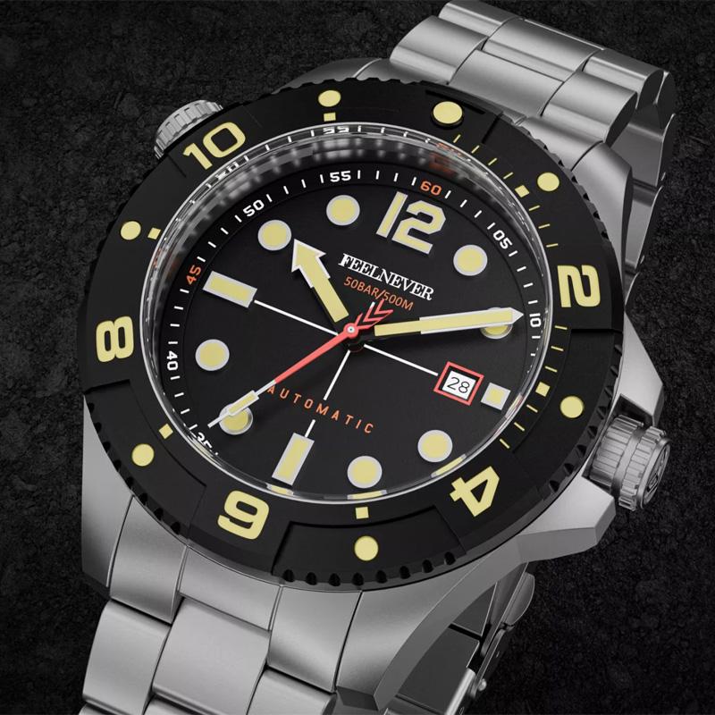 

Wristwatches FeelNever 2022 500M Waterproof Men's Mechanical Watch For Men Stainless Steel Sapphire Crystal Automatic Watches Sport Dive, Blue
