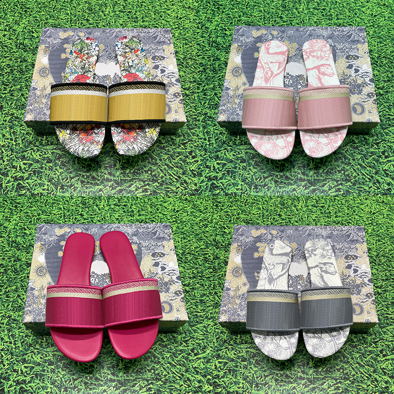 

Fashion Paris Slide Sandals Designers Slippers summer beach striped flip flops slides Heel Cotton Embroidery Sandal Indoor Outdoor women designer Sneaker, Double box
