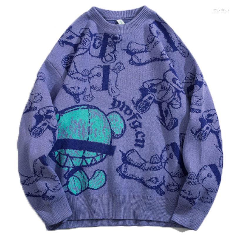 

Men's Sweaters Chic Sweater Women Graffiti Bear Print Men Knit 2022Autumn Harajuku Pullover Crochet Oversize Hip Hop Streetwear Perf22, Purple