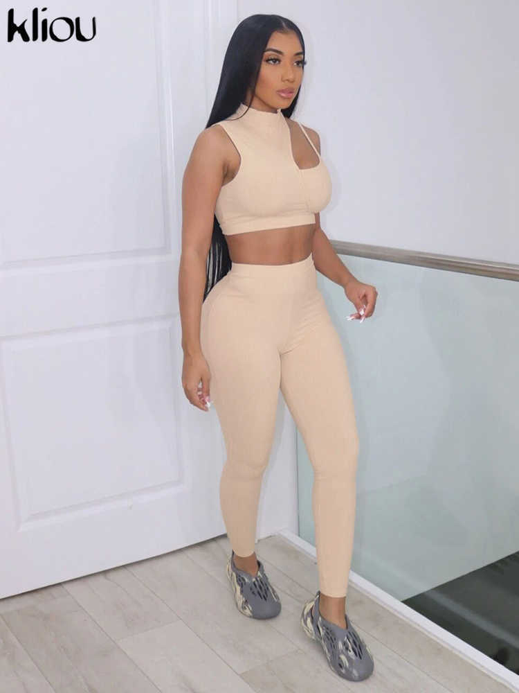 

Solid Ribbed Two Piece Set Pants Women Sexy Mock Neck Sleeveless Hollow Out Crop Tops Simple Sporty Acctivewear Outfits, Black
