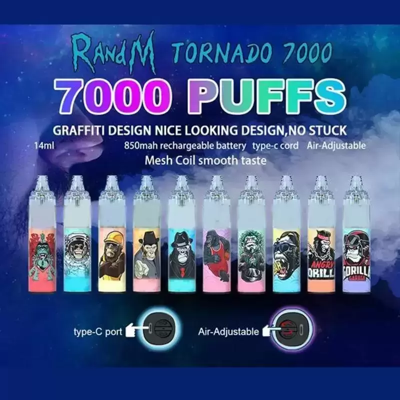 

Original RandM Tornado 7000 Puffs Disposable Vape Pen Electronic Cigarettes starter kit 14ml Pod With Mesh Coil 6 Glowing Colors Rechargeable Authentic wholesale