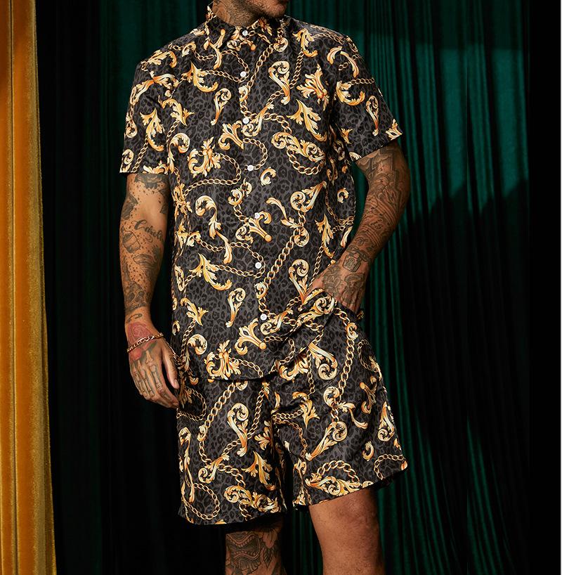 

Men' Tracksuits Hawaiian Men' Lapel Short Sleeve Shirt Shorts 2 Piece Set 2022 Summer Trendy Casual Vacation Shirts Pants BeachwearMen, Black