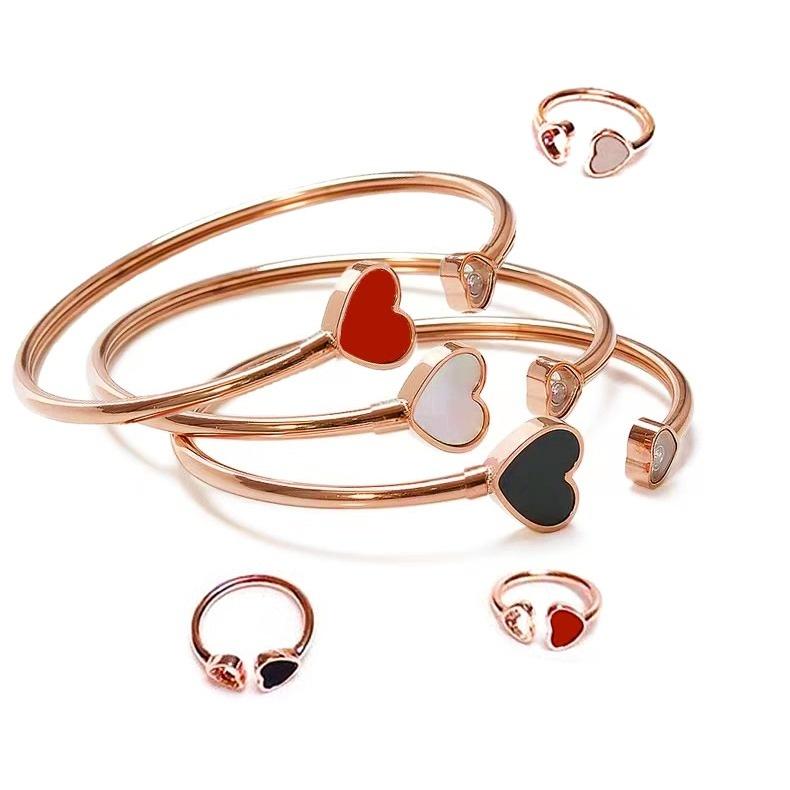 

Bangle Cute Enamel Heart Rose Gold Adjustable Ring Bracelet For Women Fashion Jewelry 2022