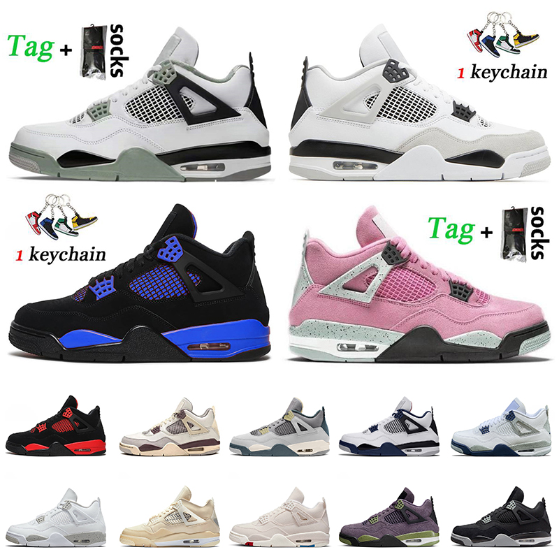 

2022 Women Mens Jumpman 4 4s Basketball Shoes Retro J4 Midnight Navy Seafoam Craft University Sail Pink Blue Thunder Camvas Military Black Cat Trainers Sneakers US 13, C32 bred 36-47