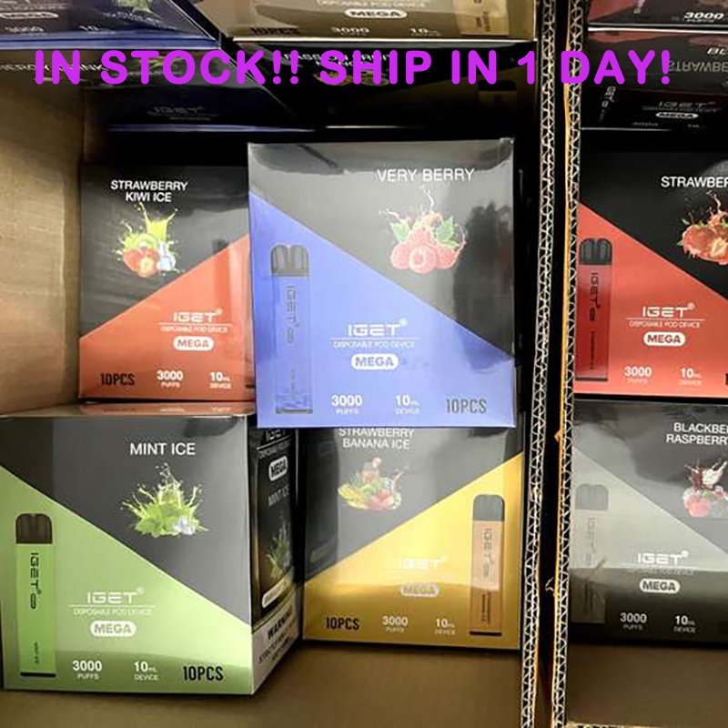 

Original IGET MEGA Disposable E Cigarettes 10ml Vape Pod Device 3000 Puffs Large Capacity Huge Vapor 19 Flavors King Mega Legend In Stock