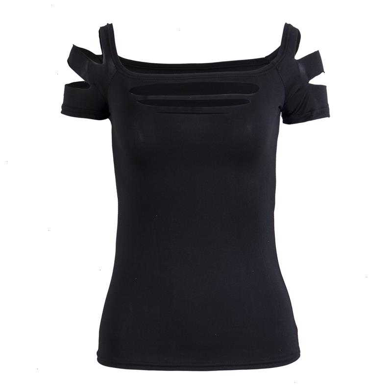 

1pc High Quality Tee Black T-shirt Women Fashion Ladies Sexy Ripped Slashed Tight Short Sleeve T Shirt Top Clubwear