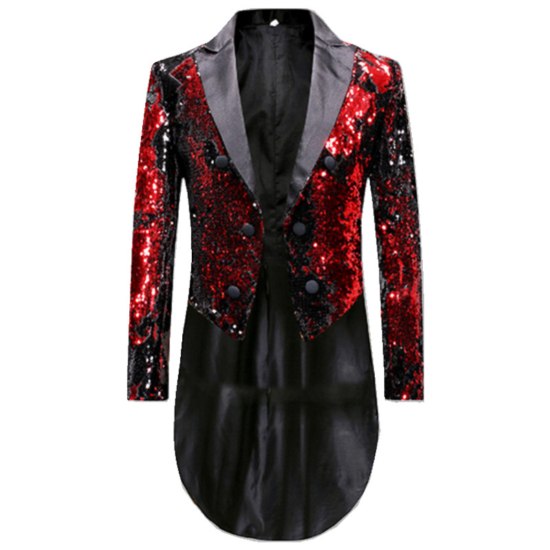 Veste de Costume à Queue d'hirondelle à Paillettes pour Hommes Costume de Magicien Chorus Team Singer Hôte Performance sur scène Tailcoat Marié C