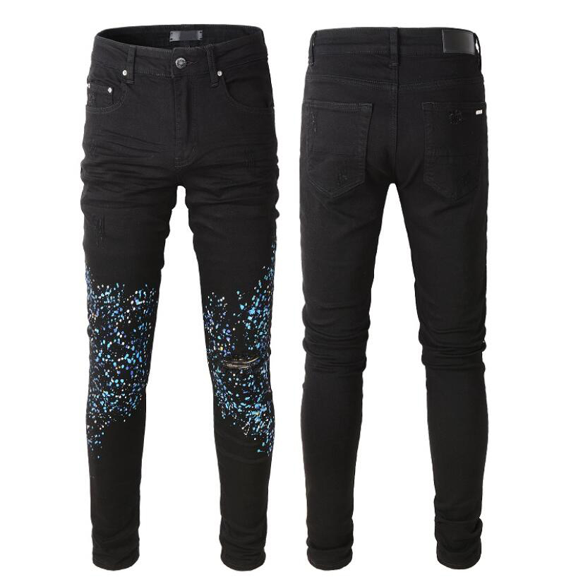 

Hot Sell Mens Designer Jeans Distressed Ripped Biker Slim Fit Motorcycle Bikers Denim For Men s Fashion Mans Black Pants, 844