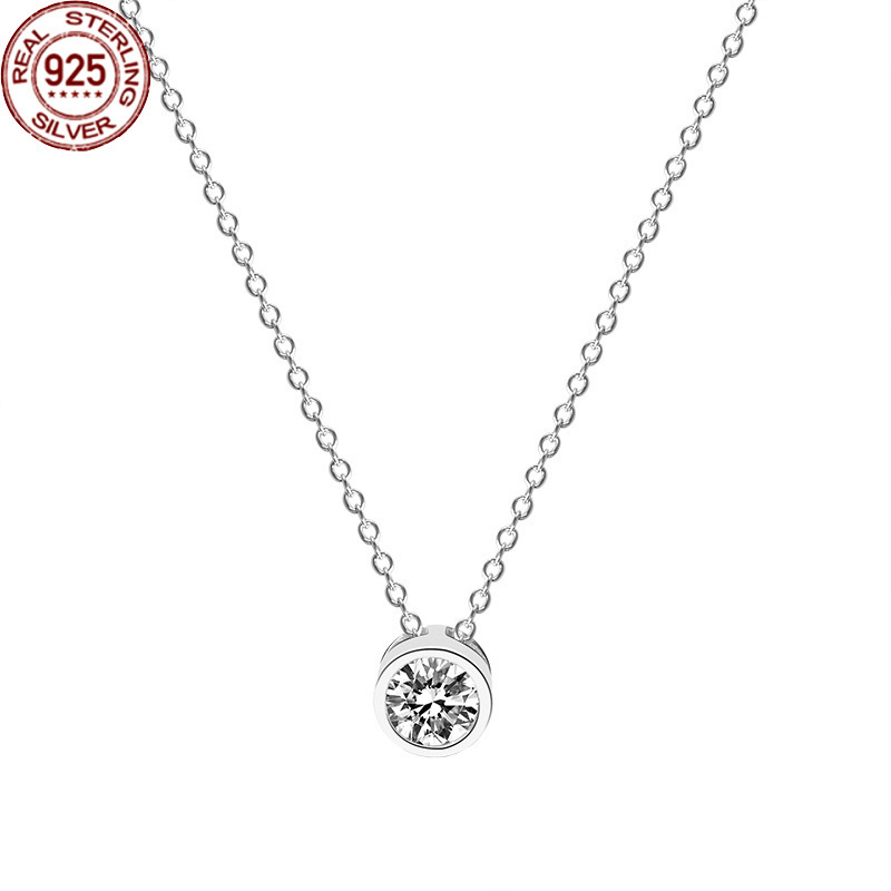 

S925 Classic Single Zircon Sterling Silver Necklace Female Jewelry Fashion Ol Ko