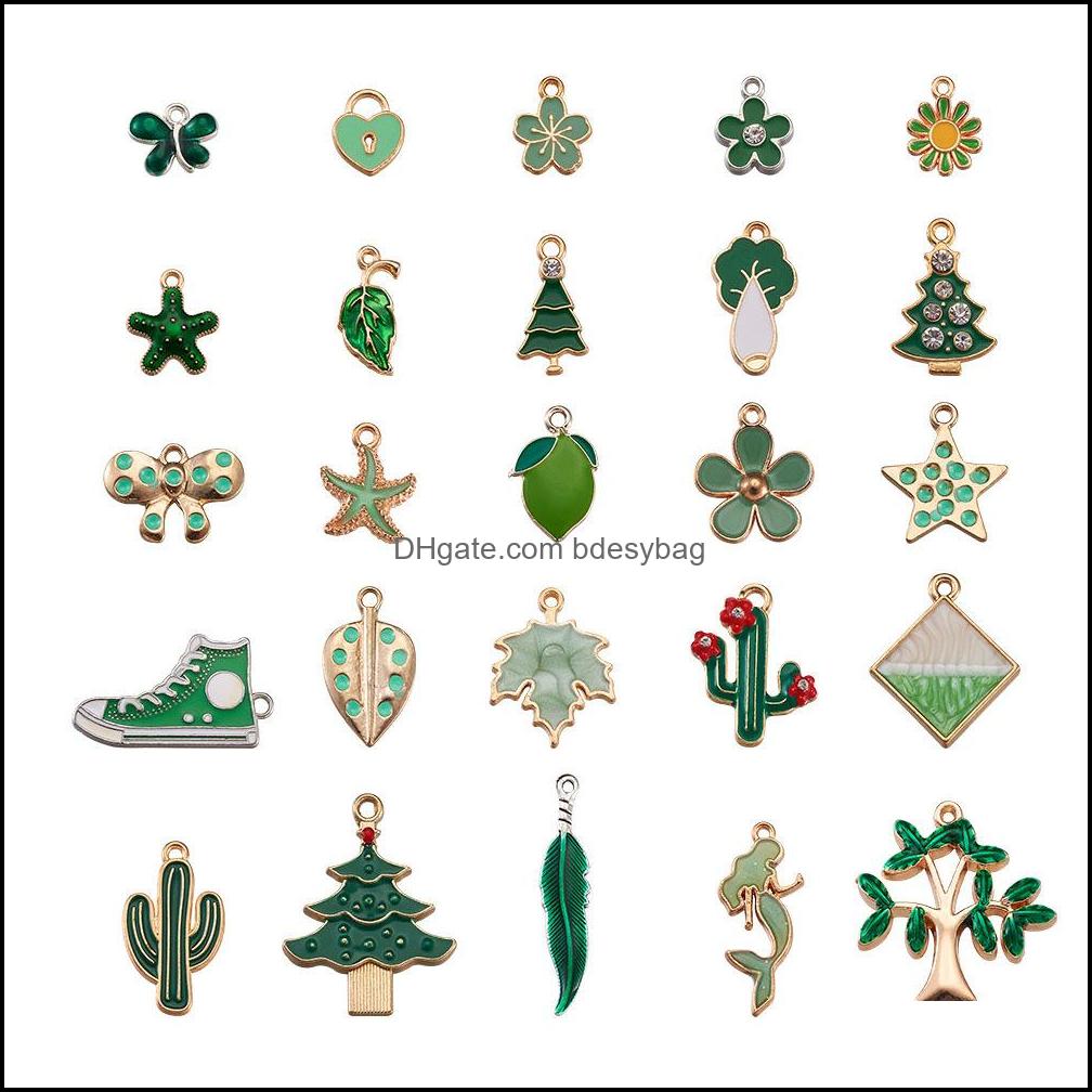 

Charms Jewelry Findings Components 50Pcs/Set Enamel Green Mixed Fruit Animal Flowers Leaf Christmas Tree Alloy Pendan Dh81T