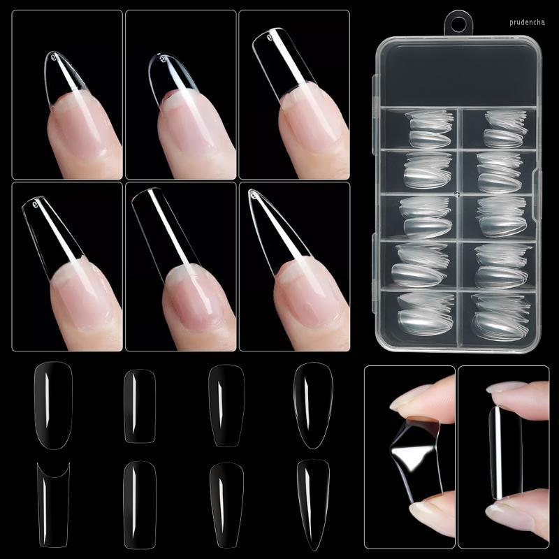 

False Nails 100 Pieces Of Transparent Full-Covering French Tips Stiletto Heels For Nail Extension UV Acrylic Gel Prud22, Orange