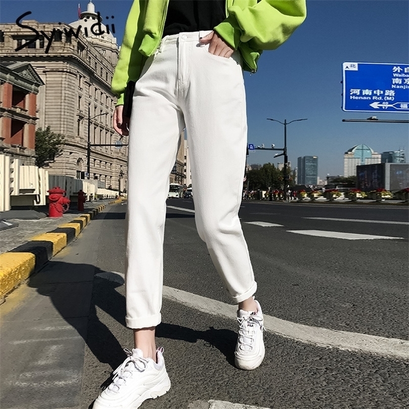 

White Jeans for Women High Waist Harem Mom Spring Black Streetwear Denim Pants Beige Blue 220402