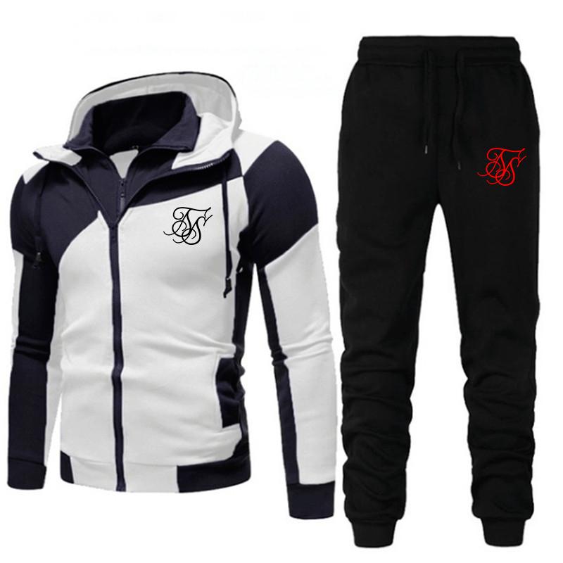 

Men' Tracksuits SikSilk 2022 Men' Double Zip Hoodie Set Autumn Winter Fashion Stitching Versatile Basic Street Sports Suit Asian Size, S01