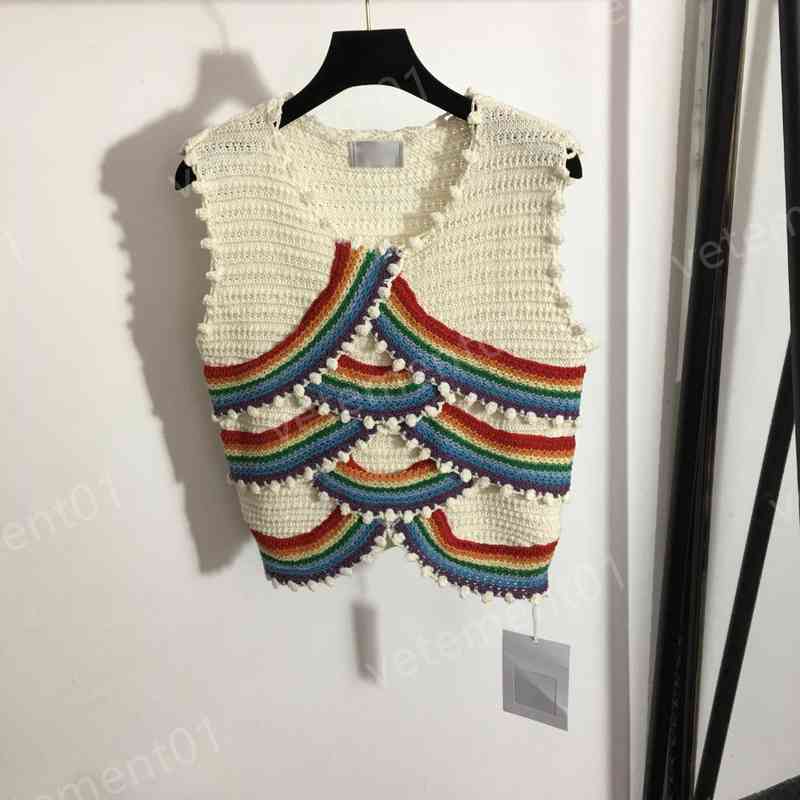 

Luxury Womens Sweaters  Rainbow Braided Versatile Beige Knit Tanks Tops Fashion Designer Hoodies Women Clothing