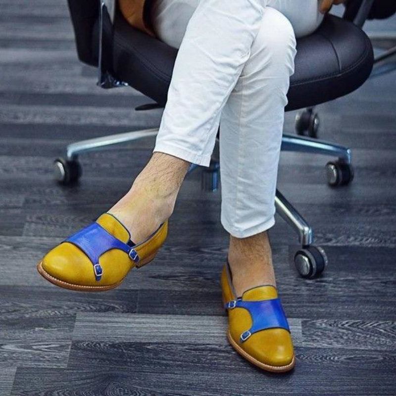 

Handmade Pu Leather Mens Shoes Business Fashion Buckle Casual Retro Monk Strap Shoes Walking Footwear Zapatos De Hombre 4M738, Yellow