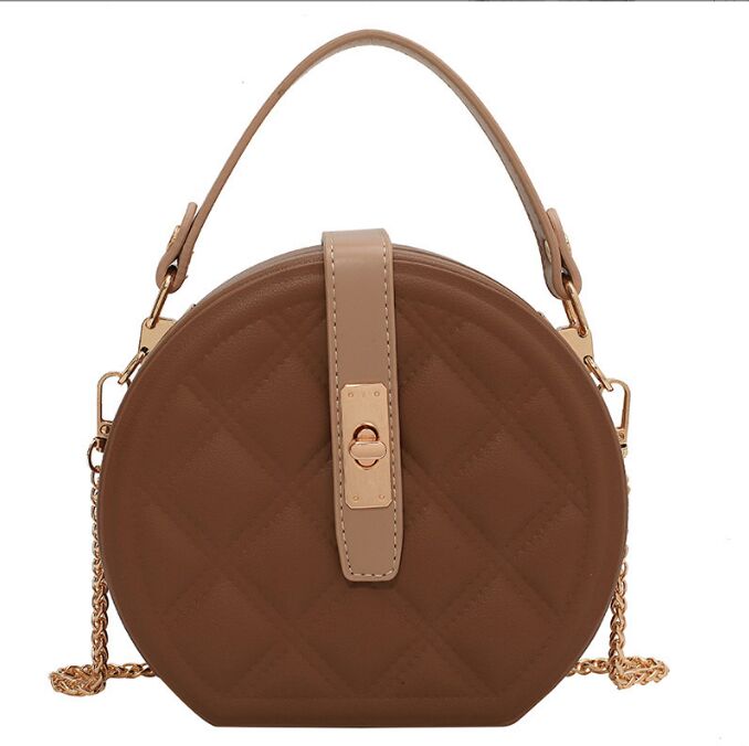 

Women Small Round Bags Designer High Quality PU Leather Plaid Handbag Orange Green Chain Shoulder Bags Evening Clutch, 17cm-16cm-6cm