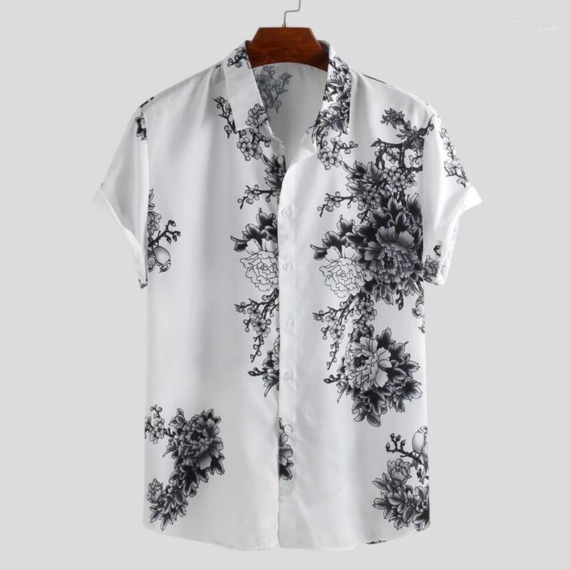 

Men' T-Shirts Men' Plum Blossom Ink Painting Shirt Summer Streetwear Lapel Button Short Sleeve For Men Casual Printed ClothingMen' Im, Blue