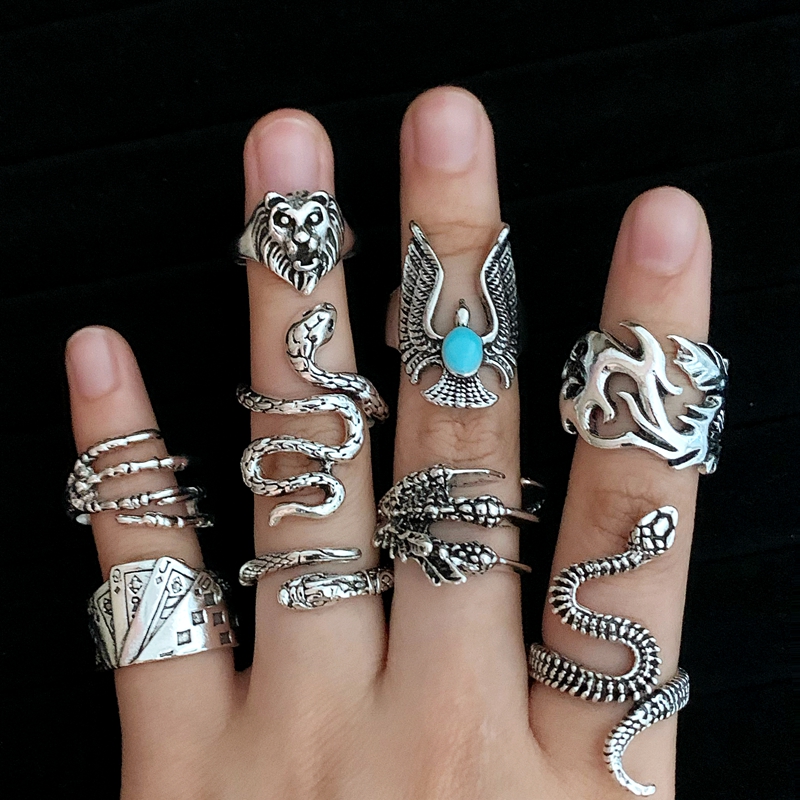 

Bulk Lots 30pcs Vivid Gothnic Snake Dragon Vintage Metal Rings Size 17-20 For Women Men Punk Eagle Fashion Charm Gifts Jewelry Accessories Wholesale