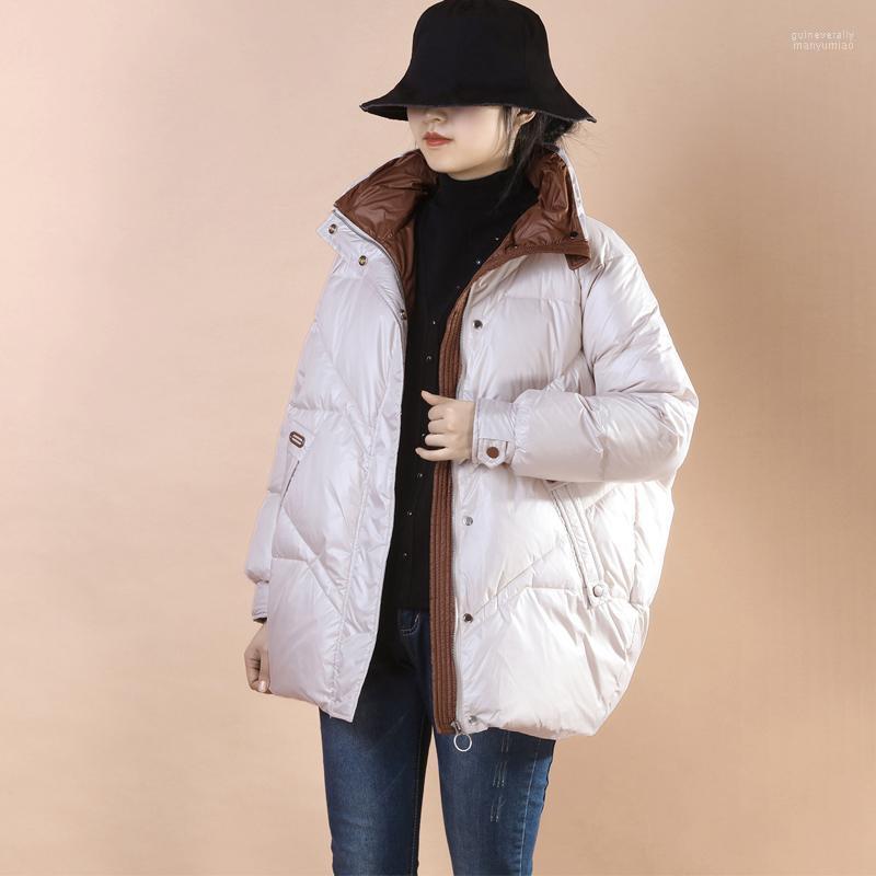 

Women' Down & Parkas Ailegogo Winter Stand Collar Thick Warm 90% White Duck Jacket Casual Female Zipper Loose Chic Ladies Snow Outwear Guin, Black