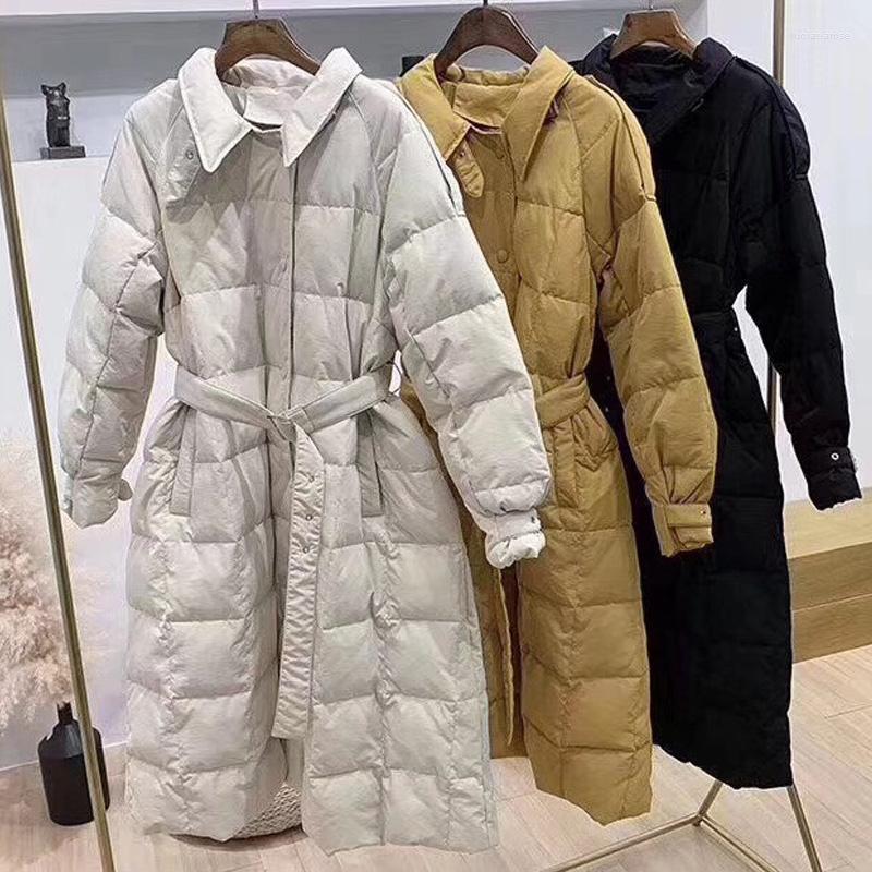 

Women' Down & Parkas FTLZZ Autumn Winter Jacket Solid Korean 90% White Duck Coats Female Elegant Long Style Trench Coat Luci22, Yellow