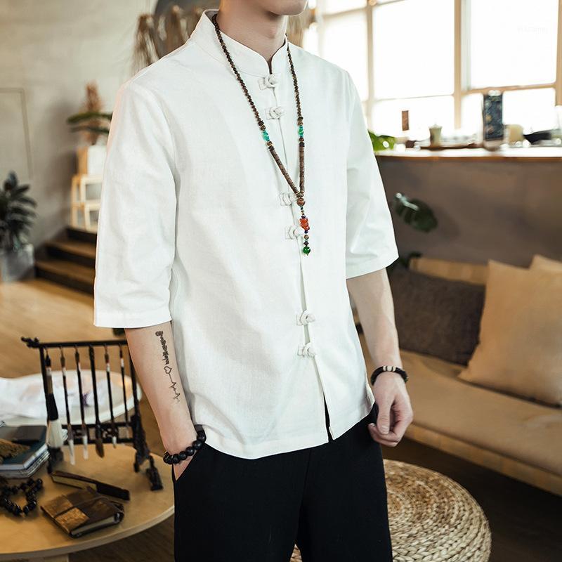 

Men's Casual Shirts Chinese Style Cotton Large Size Shirt Long Sleeve Stand Collar Wear, Apricot