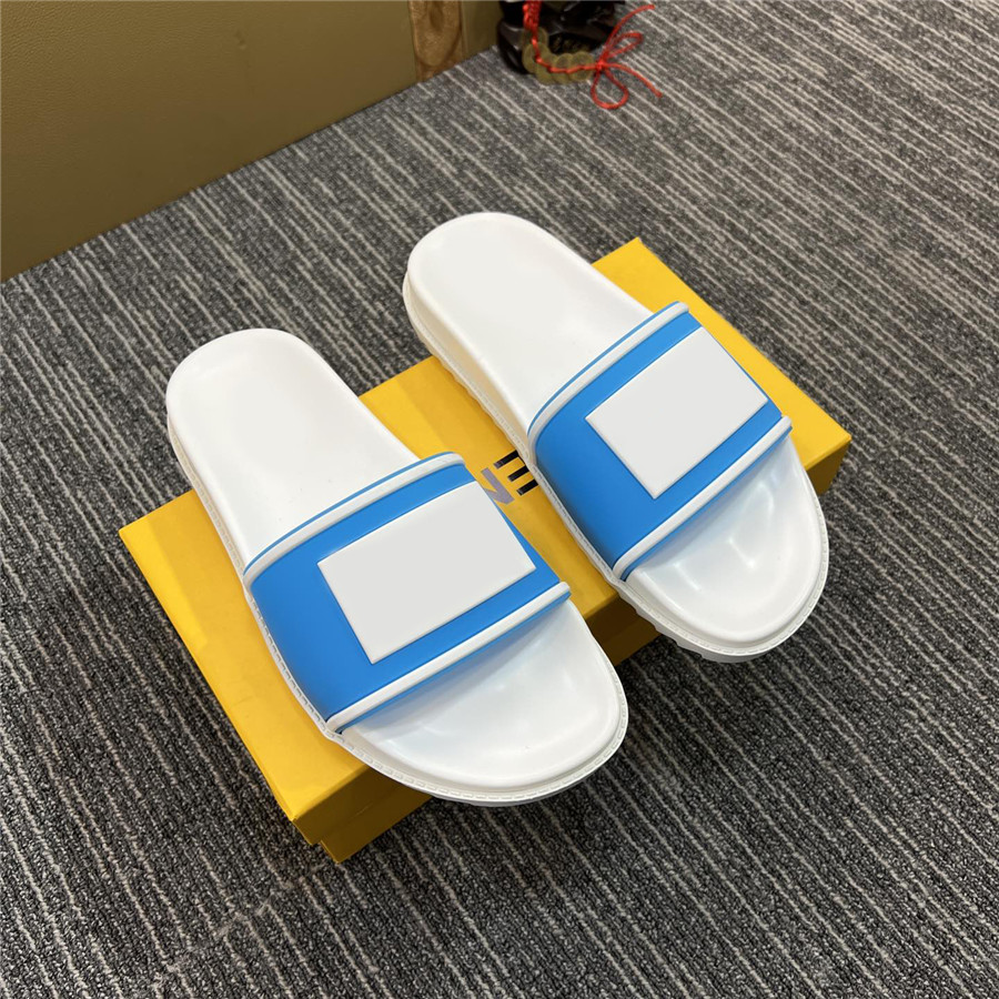 

Hottest Designer Baguette Slides Shoes Light Blue Rubber Strap Sandals With Wide Band Men Women Non-slip Double F Outdoor Slippers With Original Box 38-45, Customize