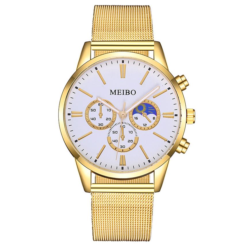 

2020 Factory Direct s Foreign Trade Popular Style Fashion Business Three-Eye Watch Mesh Belt Outdoor Casual Quartz Watch Whole201G, Gold