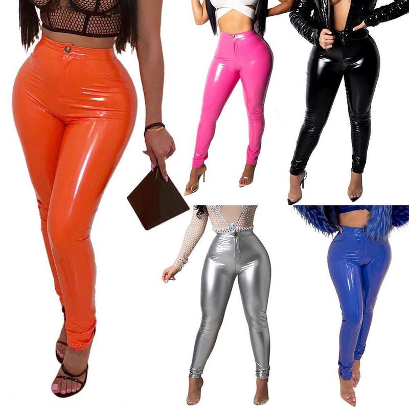 

Women Latex Faux Pu Leather Pants Trousers Push Up High Waist Skinny Pencil Fall Winter Solid Color Sexy Female 220720, Purple