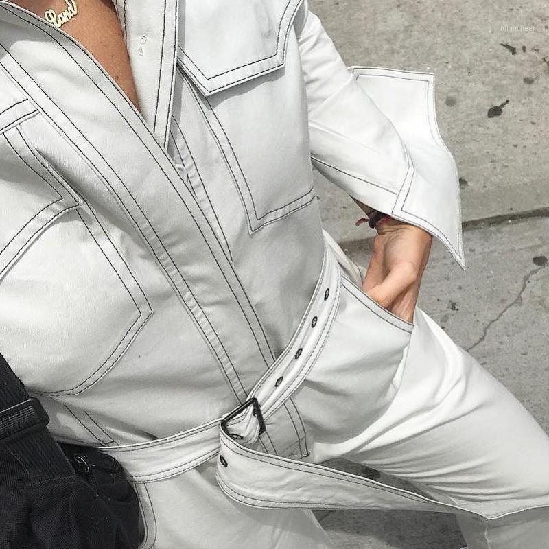 

Women' Jumpsuits & Rompers MUXU White Denim Romper Womens Jumpsuit Body Mujer One Piece Streetwear Bodysuit Sexy Playsuits Long Sleeve Woma, Black
