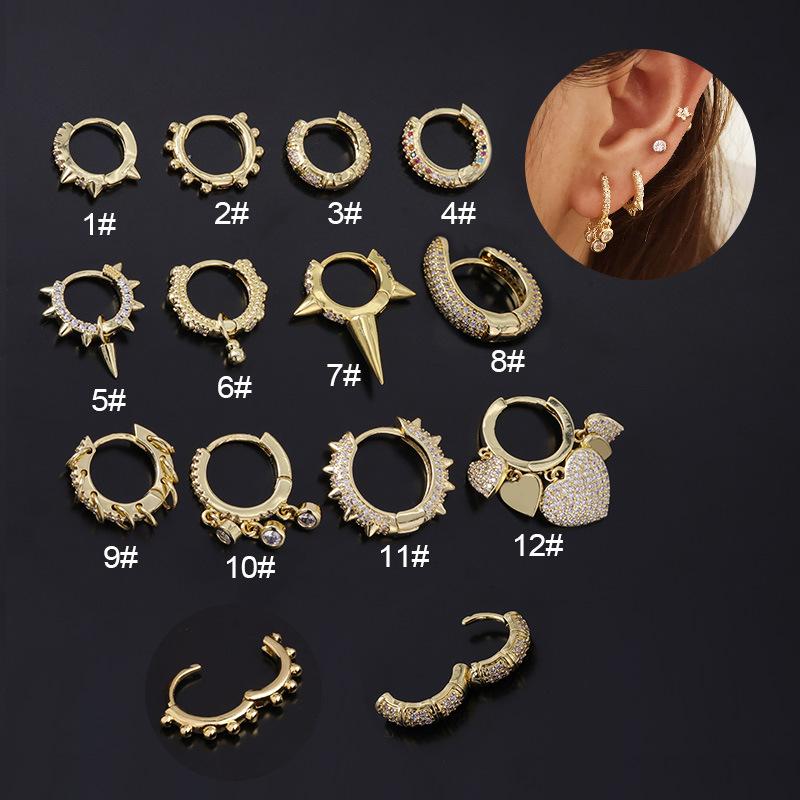 

Hoop & Huggie Stainless Steel CZ Cartilage Earrings Punk Rivet Tragus Daith Conch Rook Snug Lobe Ear Piercing JewelryHoop HuggieHoop