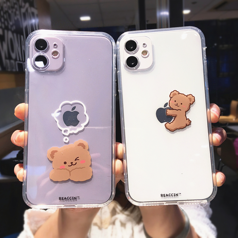 

Funny Cute Cartoon Bear Clear Cases Phone Case For Iphone 13 Pro Max 12 Mini 11 X Xs Xr 7 8 Plus Couple Animal Transparent Soft Cover