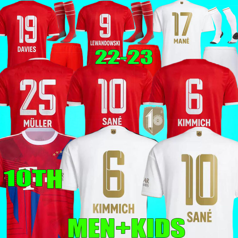 

LEWANDOWSKI GRAVENBERCH mane soccer jerseys 22 23 BAYERNS SANE MUNICH Mazraoui MULLER DAVIES KIMMICH football shirt 2022 2023 COMAN Men Kids kit uniform fans player, 22-23 away aldult+patch