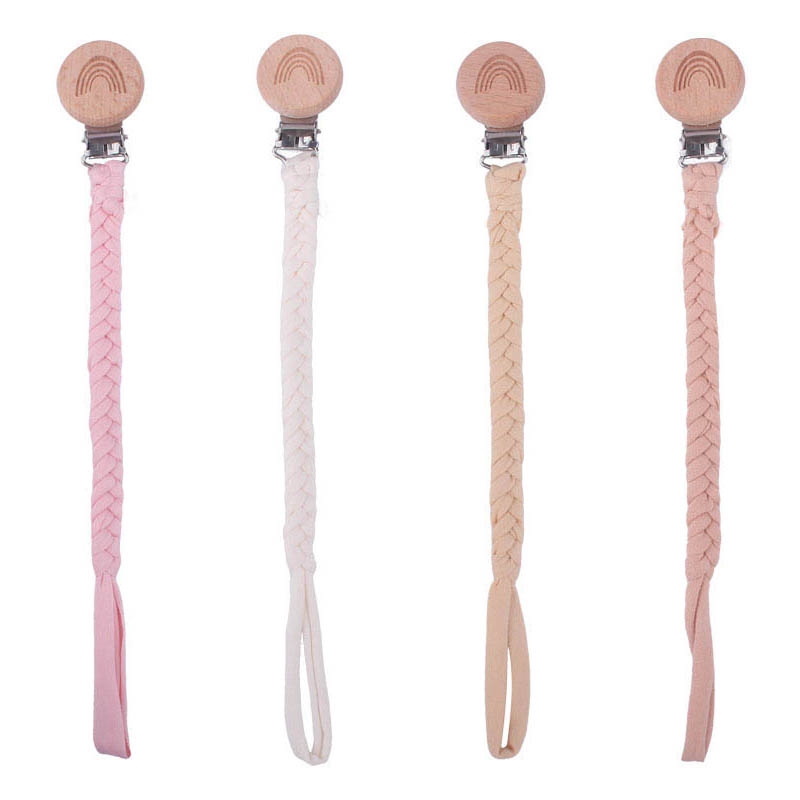 

Pacifier Holders Baby Clips Weaning Teething Silicone Boy Infant Feeding Accessories Beech Handmade Cotton Woven Anti-Drop Chain E2137