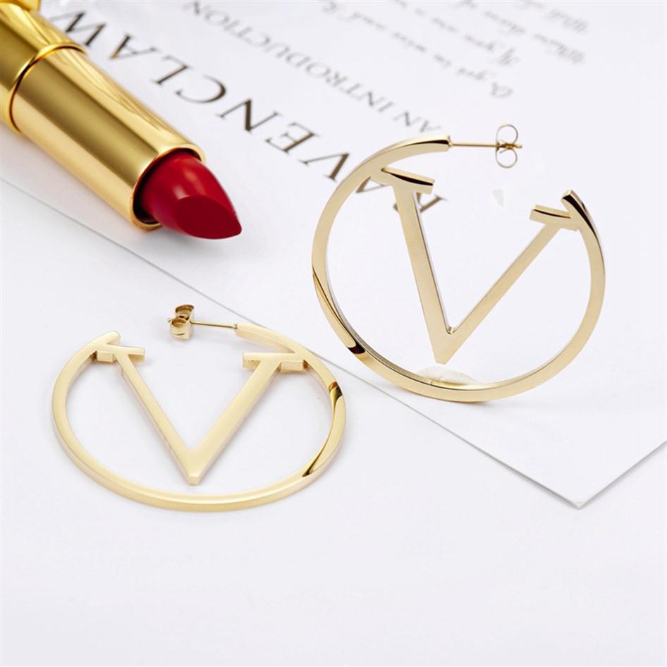 

5.2CM Big Size Top Quality Classic Design Love Studs Simple 3 Colors Gold Plated Stainless Steel Earrings Fashion Hip Hop Hoops Wo197T