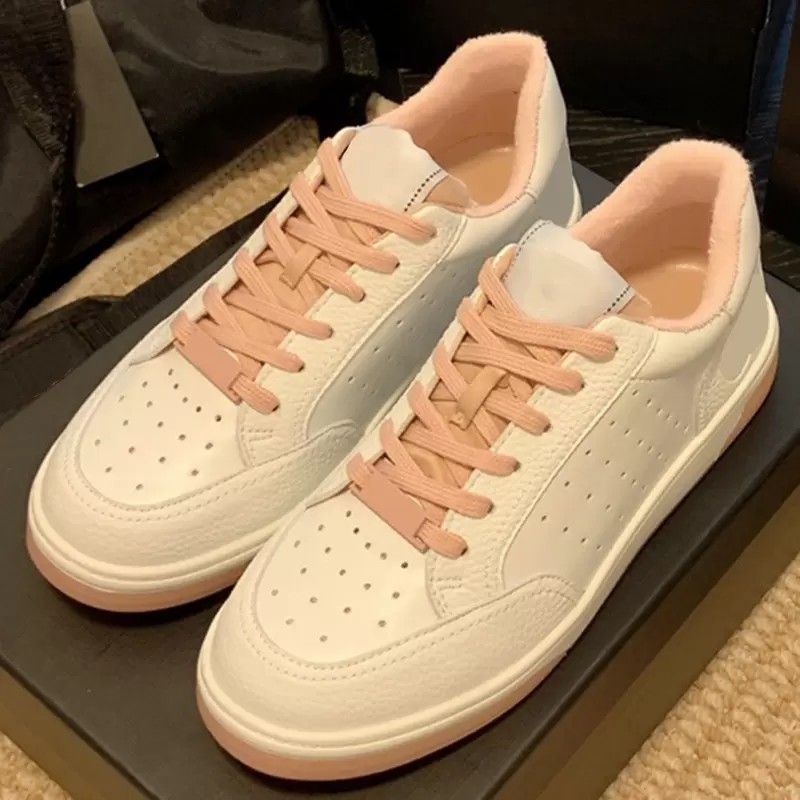 

Women casual shoes white genuine leather Grained Calfskin Fabric low top skateboard sneaker platform flats trainers size 35-40 super quality