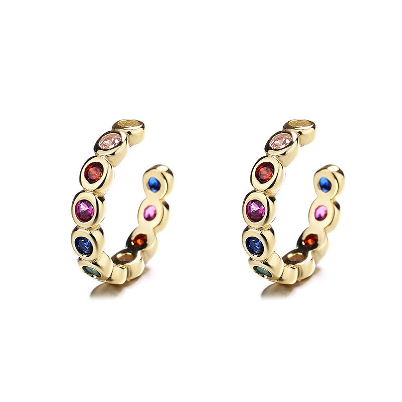 

Clip-on & Screw Back Trendy S925 Sterling Silver CZ Rainbow Earrings Cubic Zirconia Ear Cuff Female Gold Clip On Earcuff Crystal Jewelry