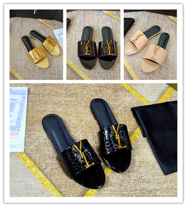 

Fashion Luxury Designer Slippers Sliders Womens Summer Sandals Beach Slide Ladies Flip Flops Loafers Metal letters Black Outdoor Home Slides
