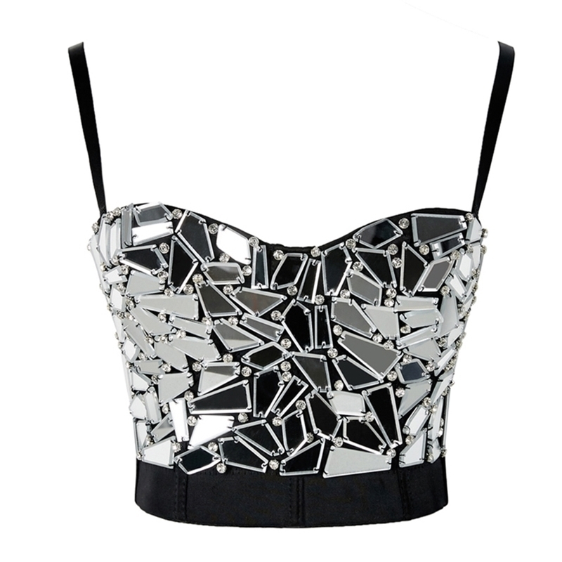 

Women Summer Sexy Rave Outfit Corset with  Silver Sequin Glitter Crop Top Strass Goth Festival Clothing Drop 220504, Gold sequin top