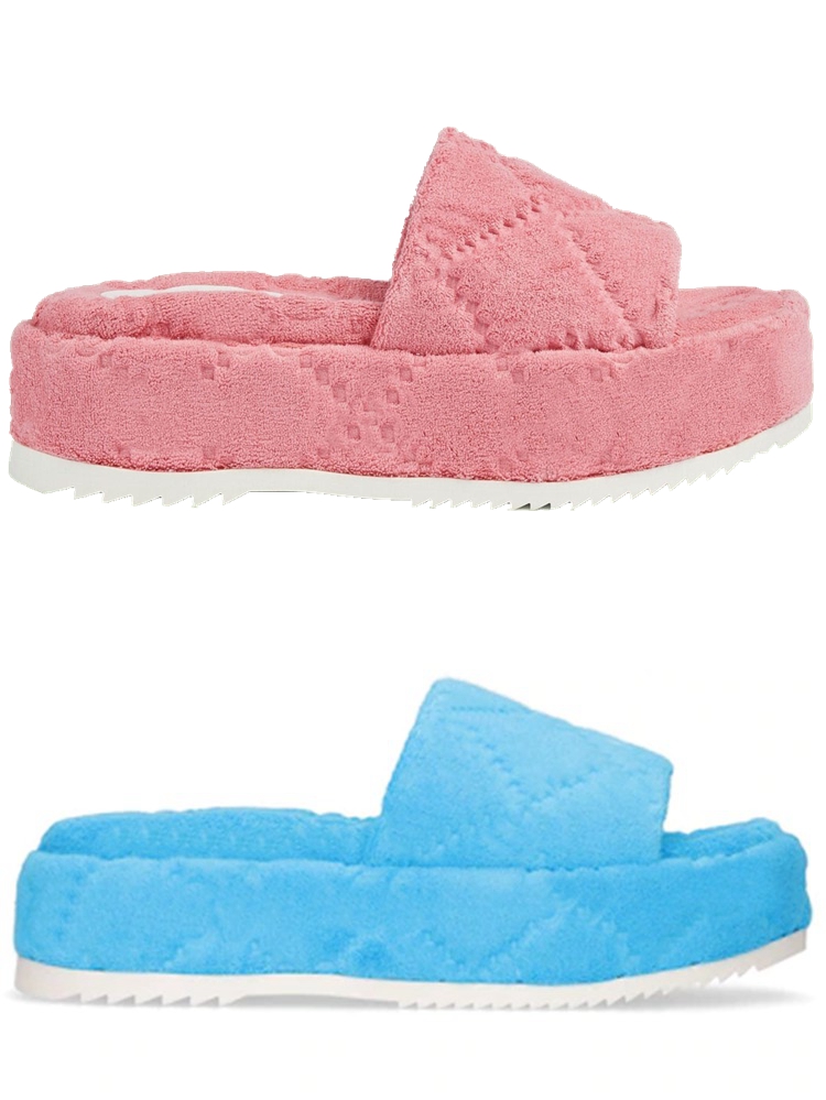 

womens fashion terry flatform slides slippers 55mm height Platform Sandal with box and dust bags, Terry pink