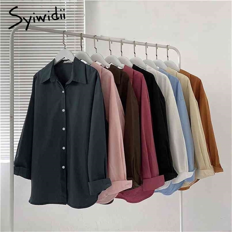 

Women Button Up Shirt Plus Size Tops Korean Fashion Long Sleeve Blouse Clothes Summer Office Lady White Black Pink 210607
