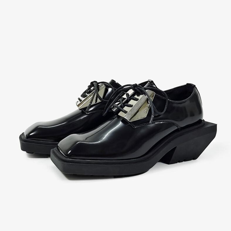 

6 CM Women Dress Shoes Sequined High Heels Women's Derby Shoes Sqaure Toe Womens Formal Oxford Metal Decro, Black
