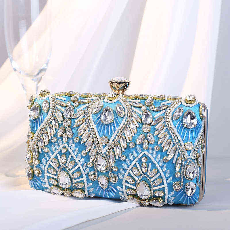 

Women's Evening Clutch Bag Party Purse Luxury Wedding Clutch for Bridal Exquisite Crystal Ladies Handbag Gold Black Blue Wallet T220727, Sky blue