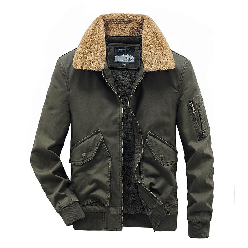 

Men's Jackets Winter Tactical Padded Jacket Men Vintage Casual Fur Collar Fleece Thick Warm Motorcycle Parka Wear-resistant Military Coat Ma, Khaki