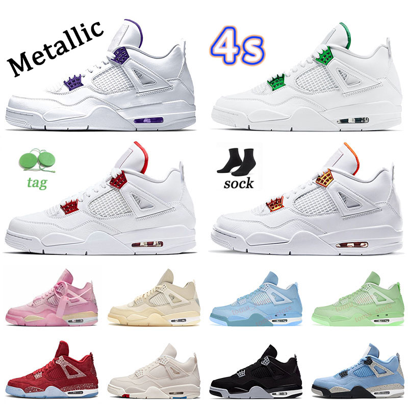 

Sequined color 4 4s mens womens basketball shoes top metallic orange purple green red oklahoma all black cats canvas wild things outdoor sneakers men big size trainer, J01 40-47 veterans day