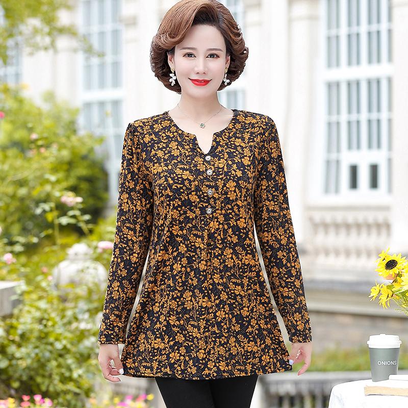 

Women's Blouses & Shirts Middle-Aged Mother Spring/Summer Shirt Floral Print Three Quarter V-Neck Casual Stretch Blouse Top Women Plus Size, White