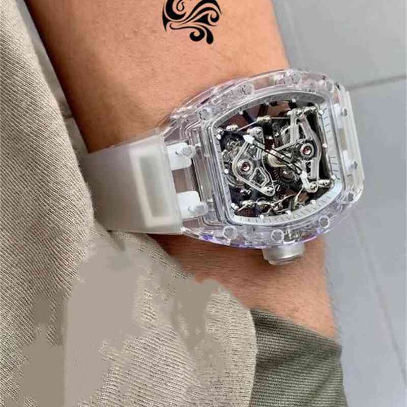 

Luxury Mens Mechanics Watch Richa Fashion Trend Rm056 Fully Automatic Mechanical Mill r Watch Hollow Tourbillon Snow Glass Tape Male, Gold