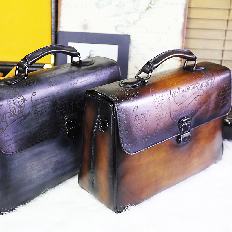 

E'mio leather briefcase men's handbag Handmade, Gray