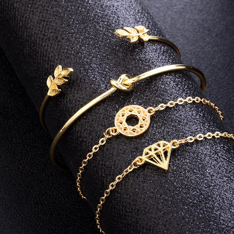 

Link Chain 4Pcs/Set Geometric Alloy Charm Bracelets Women Gold Leaf Bangle Set Simple Wrist Lady Boho Bracelet Jewelry GiftLink