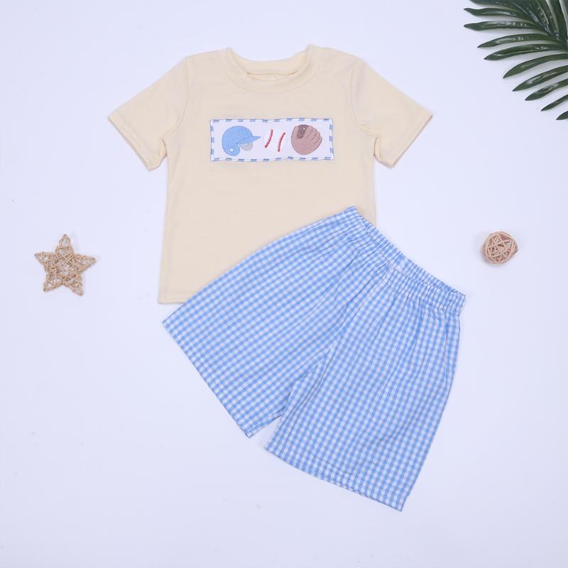 

Clothing Sets Arrival Baby Boys T-Shirts Outfits For Summer Cute Baseball Khaki Short Sleeve Blue Lattice Casual Shorts 1-8T KidsClothing, Set