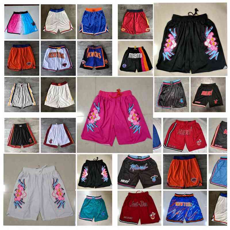 Shorts de basket-ball d'équipe JUSTE Don co-marquée Retro City Version Pink Panther Wear Pant avec Pocket Zipper Sweatpants Hip Pop Orange Grey